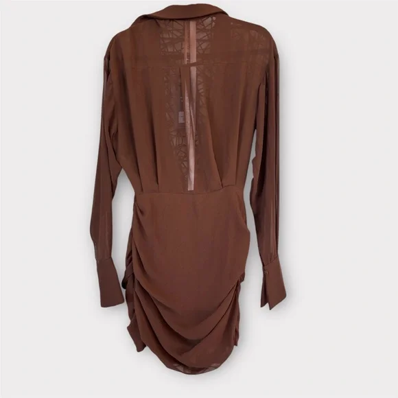 HOUSE of CB Small NWT CLEO Chocolate Chiffon Shirt Dress - Picture 12 of 16